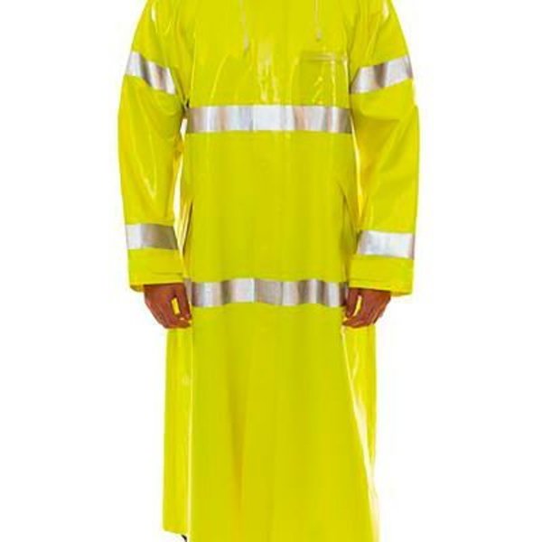 Tingley Comfort-Brite® Rain Coat, Mens, Small, Attached Hood, Silver Reflective Tape, Fluorescent Yllw C53122.SM